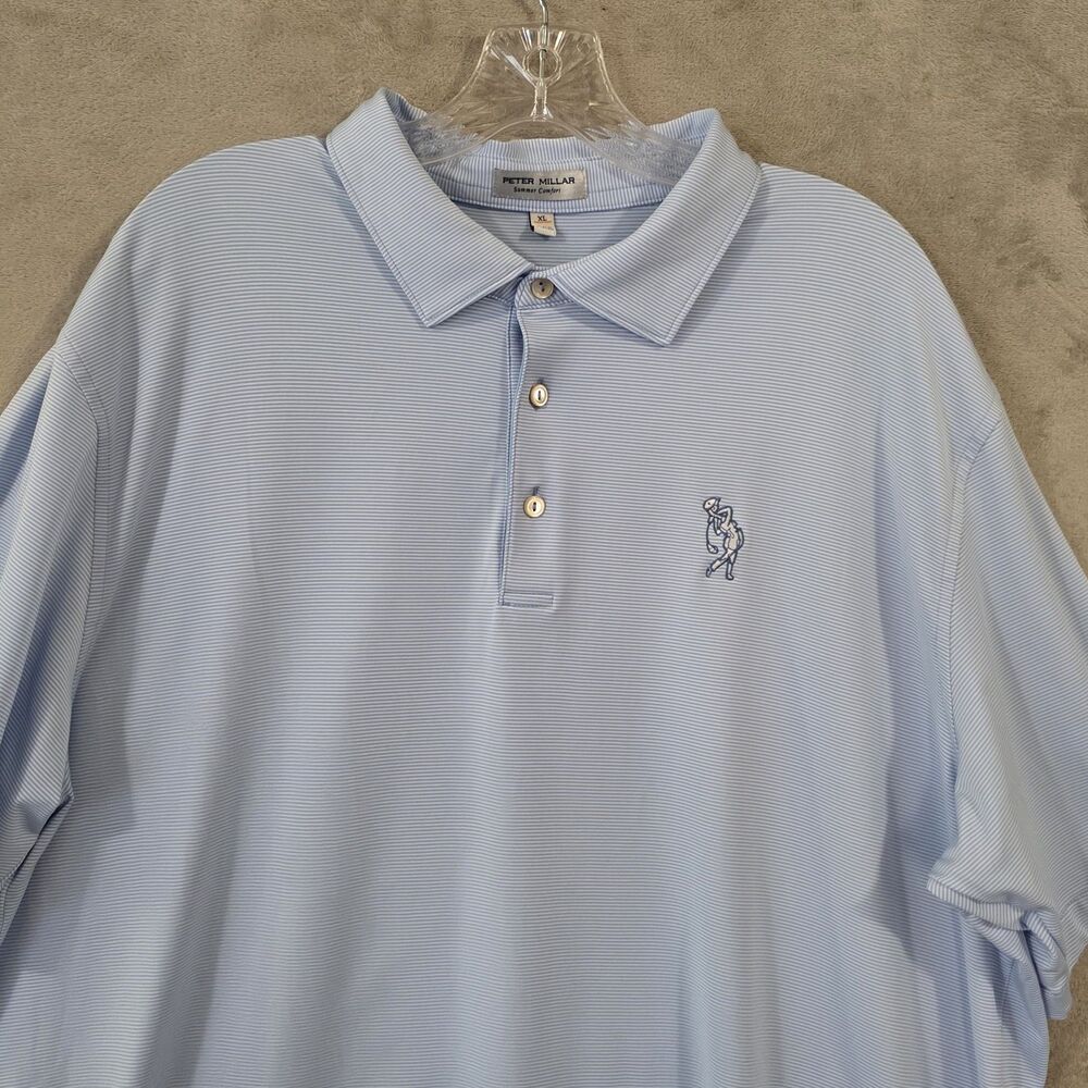 Peter Millar Summer Comfort Mens Polo Shirt Blue Striped Sz XL - Picture 3 of 9